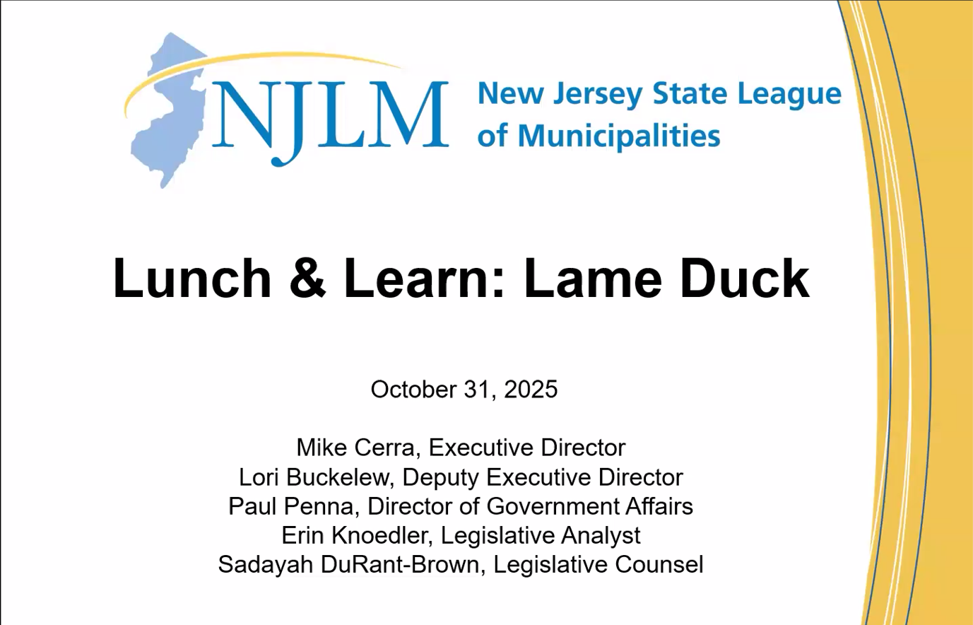 Lunch & Learn slide deck cover sheet Lame Duck